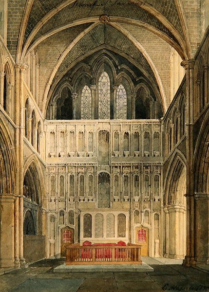 Wnętrze św. Zbawiciela, Southwark, patrząc w stronę ołtarza autorstwa Edward Hassell