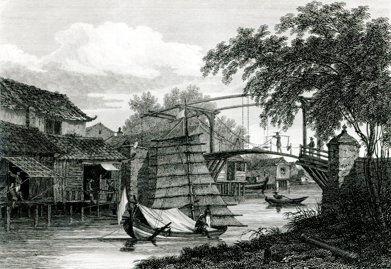 Most zwodzony w Malacca, wyryty przez George