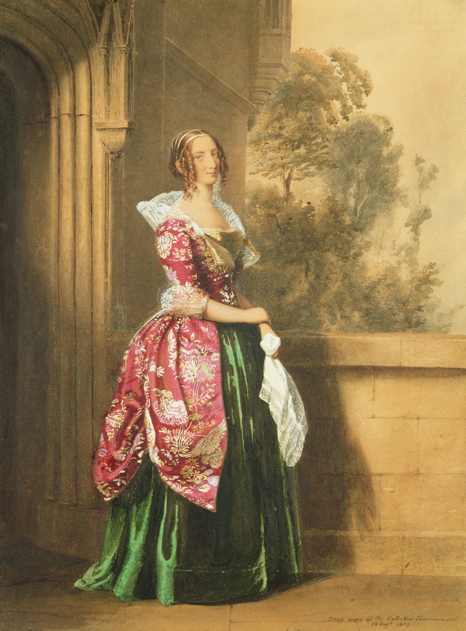 Dama w kostiumie noszonym na turnieju Eglinton, 1839 (ołówek i toaleta) autorstwa Edward Henry Corbould
