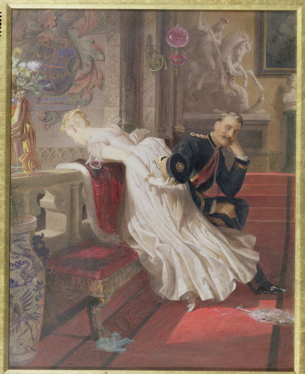 Miłość zwycięża wszystko (toaleta i gwasz na papierze) autorstwa Edward Henry Corbould