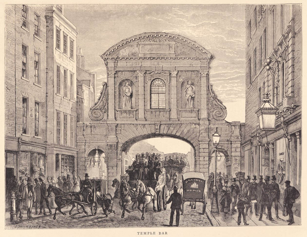Temple Bar na Fleet Street, c.1870 autorstwa Edward Henry Fahey