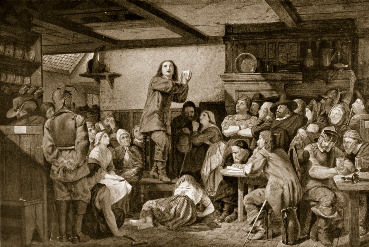 George Fox wygłaszający kazanie w tawernie, ok. 1650 r. autorstwa Edward Henry Wehnert