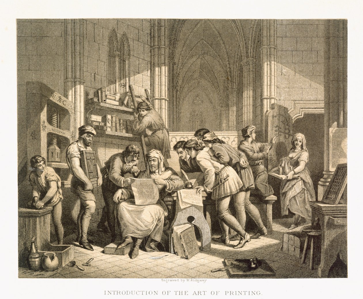 Wprowadzenie do sztuki drukarskiej z „Illustrations of English and Scottish History” tom I autorstwa Edward Henry Wehnert