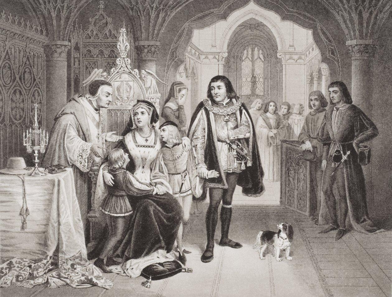 Synowie Edwarda IV rozstali się z matką przez Richarda księcia Gloucester, 16 czerwca 1483, z „Illustrations of English and Scottish History” tom I autorstwa Edward Henry Wehnert