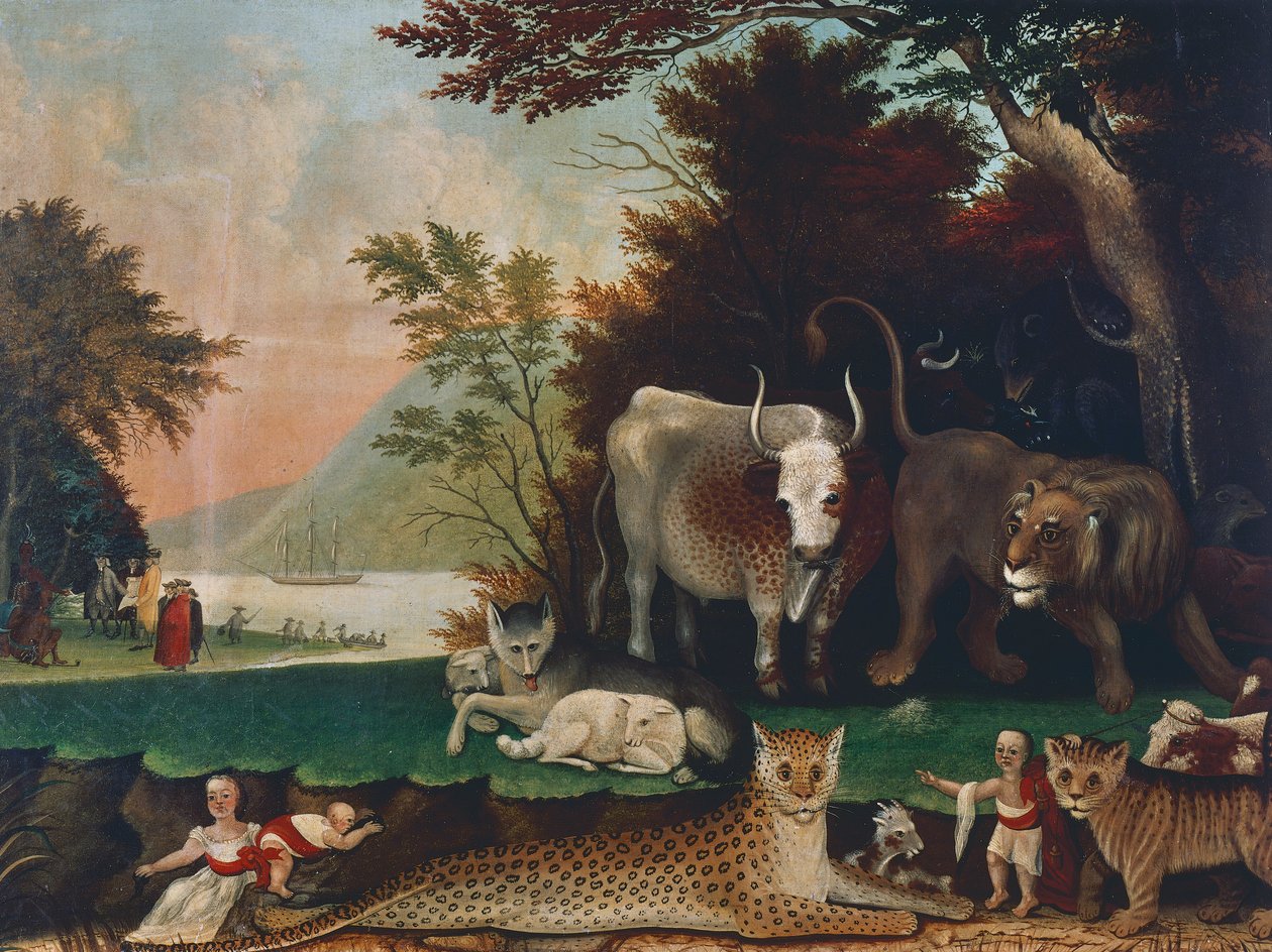 Peaceable Kingdom, Ca 1848, Malarstwo Edwarda Hicksa (1780-1849), olej na płótnie, 60,6x81 cm, USA autorstwa Edward Hicks