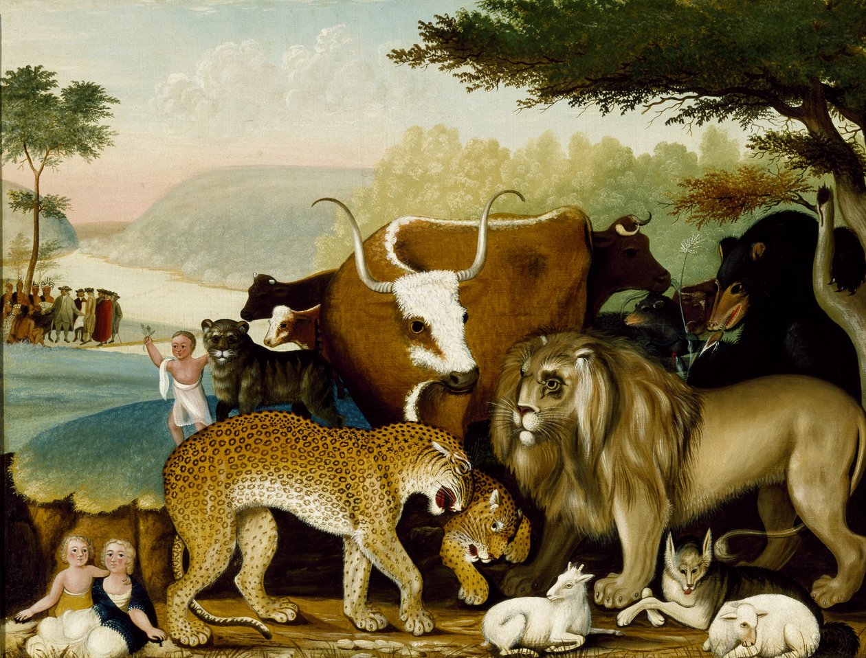 Królestwo pokoju, ok. 1846-47 (olej na płótnie) autorstwa Edward Hicks