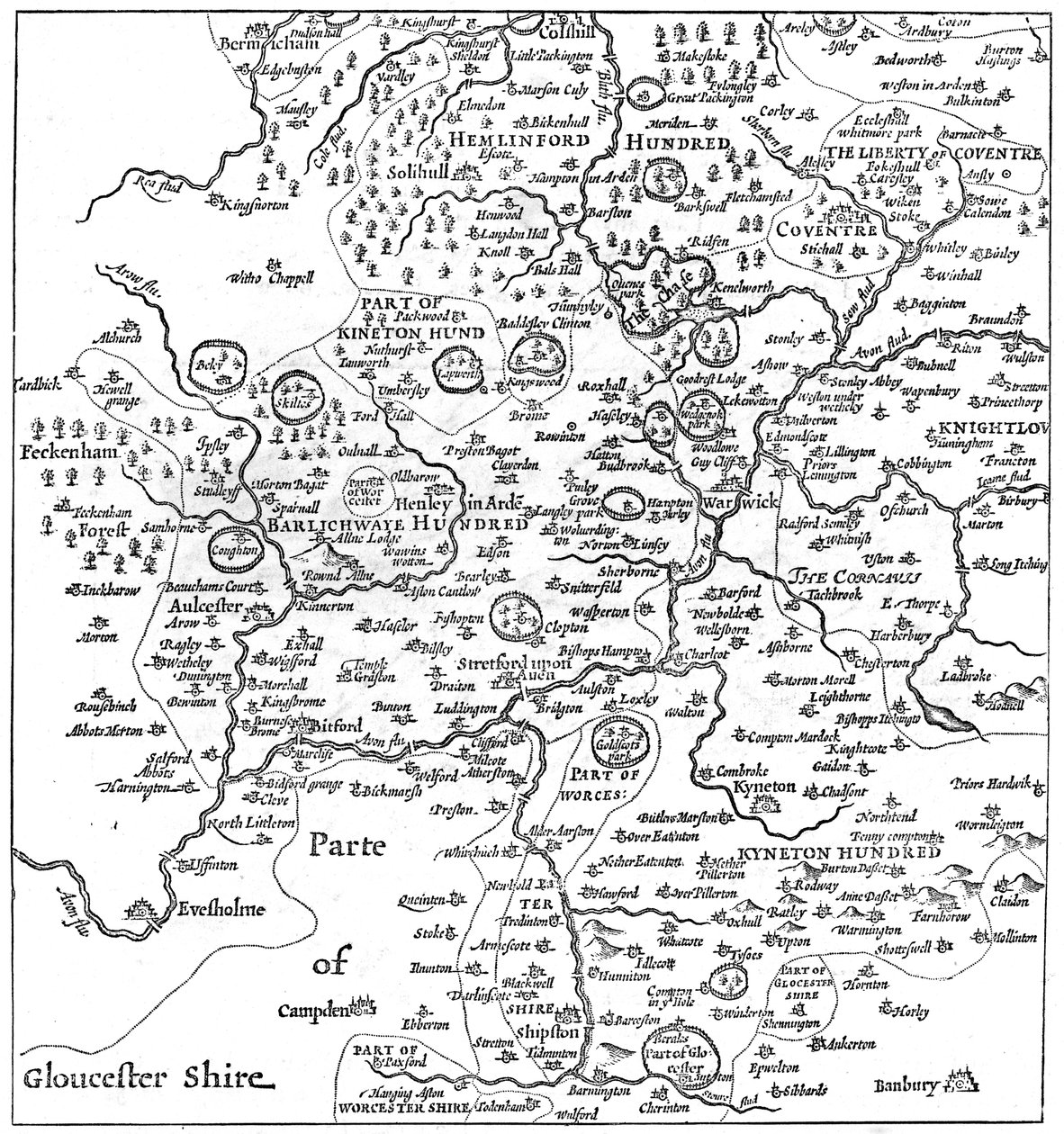 Mapa Stratford-upon-Avon i okolic, 1610 1885. autorstwa Edward Hull