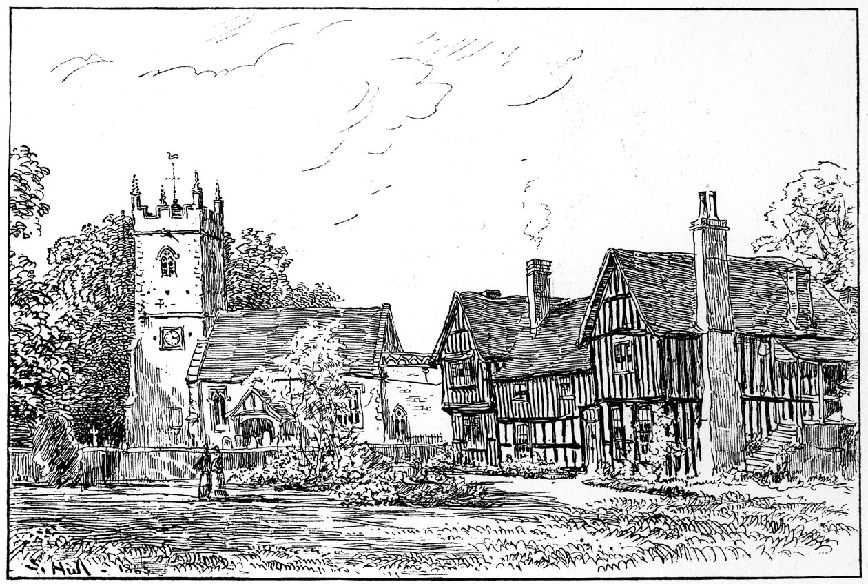 Kościół Clifford i stary dom, Stratford-upon-Avon, Warwickshire, 1885. autorstwa Edward Hull