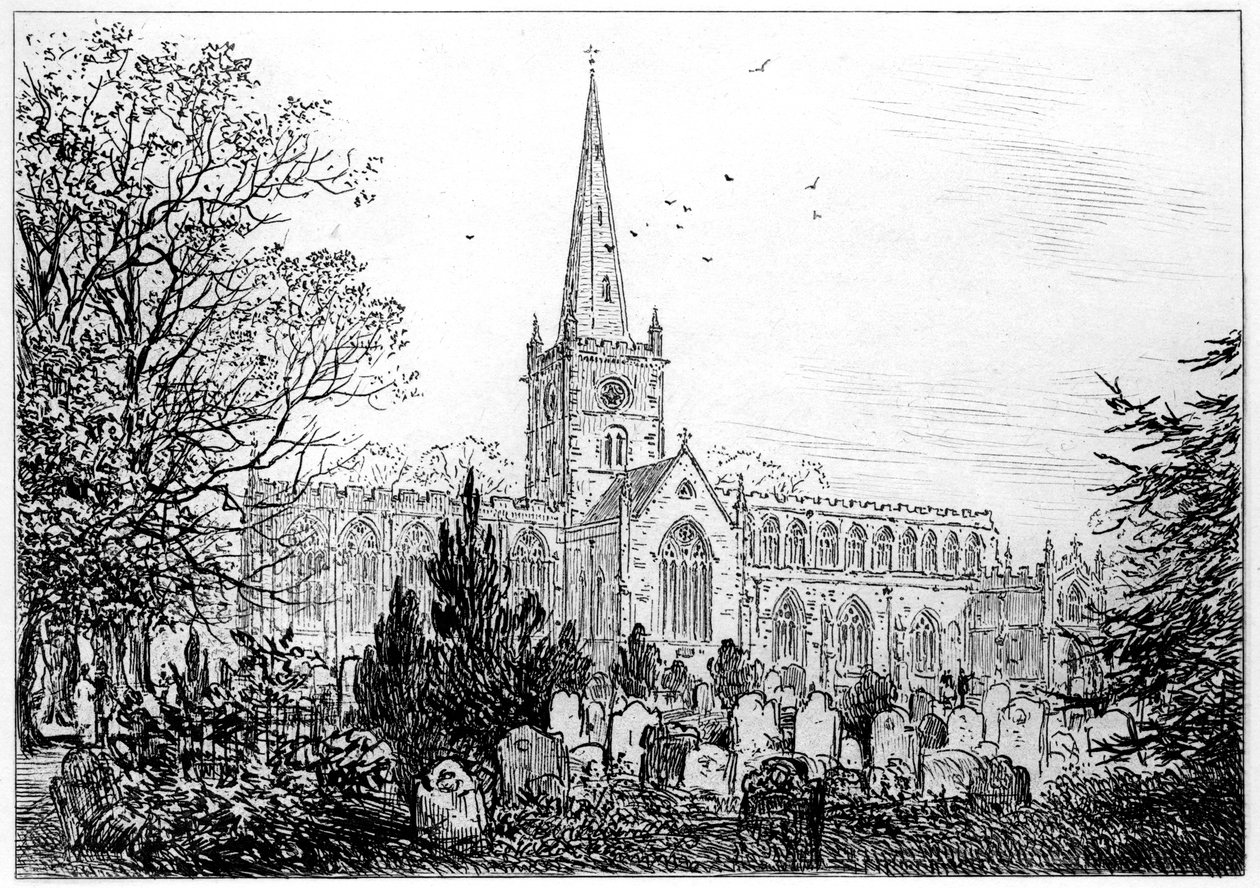 Kościół Stratford widziany od północy, Stratford-upon-Avon, Warwickshire, 1885. autorstwa Edward Hull