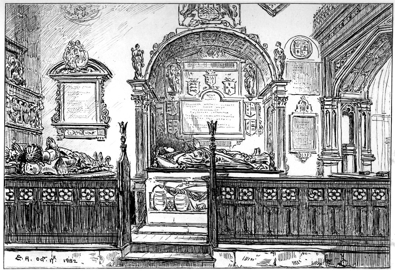 Ławka w kościele Clopton, Stratford-upon-Avon, Warwickshire, 1885. autorstwa Edward Hull