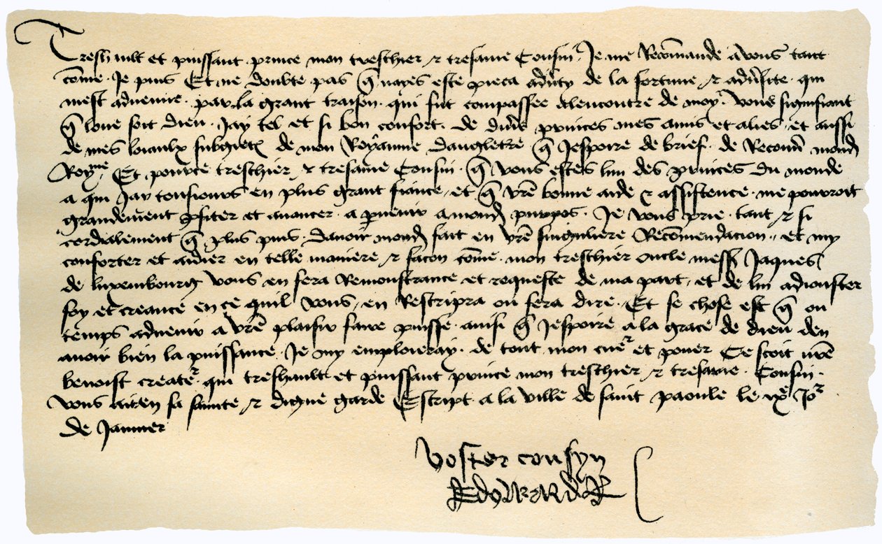 List Edwarda IV do Franciszka II, księcia Bretanii, 9 stycznia 1471. autorstwa Edward IV King of England
