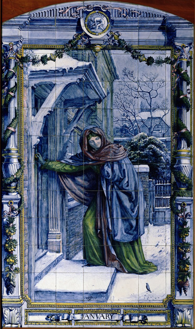 Styczeń, z serii paneli kaflowych do Kuchni Holenderskiej, 1867-8 autorstwa Edward John Poynter