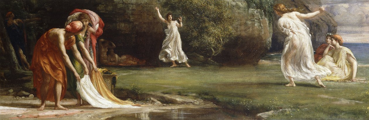 Nausicaa i jej panienki grające na balu, 1875 autorstwa Edward John Poynter