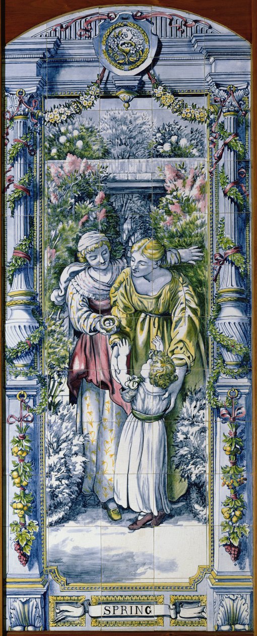 Wiosna, z serii paneli kaflowych, zaprojektowanych przez Sir Edwarda Poyntera i wykonanych przez Minton, Campbell and Company, dla kuchni holenderskiej, 1867-8 (ceramika) autorstwa Edward John Poynter