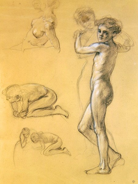 Studium lęków bezczynności (III), 1893 (kreda na papierze) autorstwa Edward John Poynter