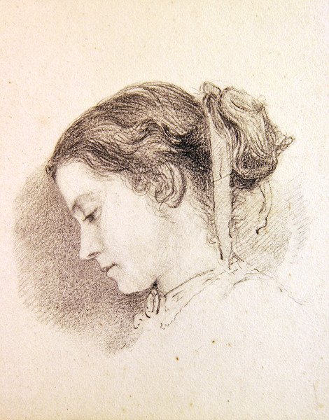 Studium głowy dziewczyny (ołówek na papierze) autorstwa Edward John Poynter