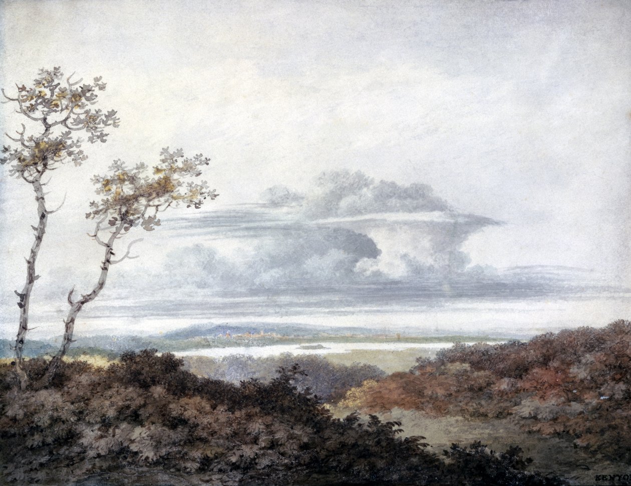 Wiejski krajobraz z późniejszymi studiami chmur Luke Howard (1772-1864) c.1808-11 (wc na papierze) autorstwa Edward Kennion