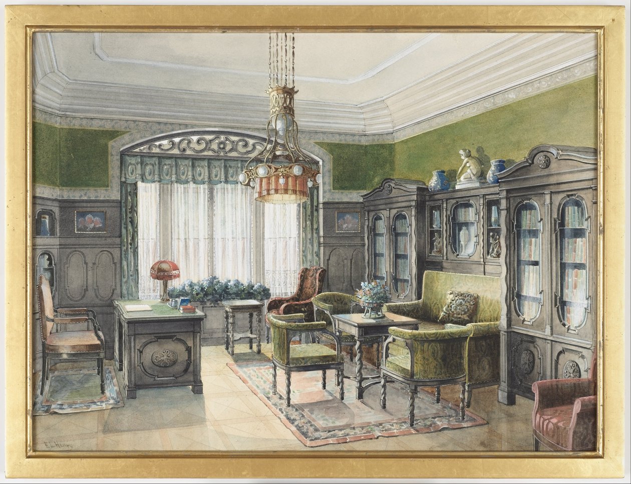 Wnętrze biblioteki autorstwa Edward Lamson Henry