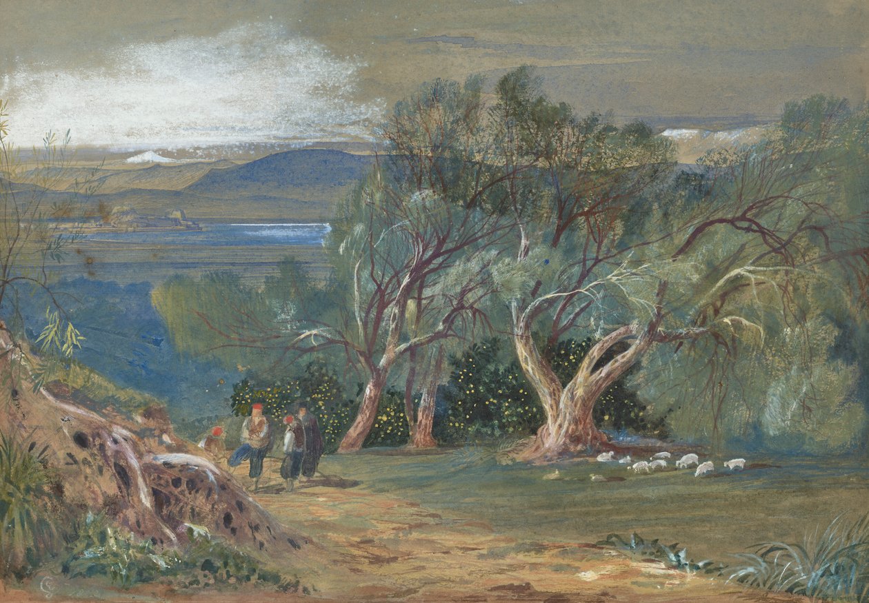 Odległy widok na Korfu z Viros autorstwa Edward Lear