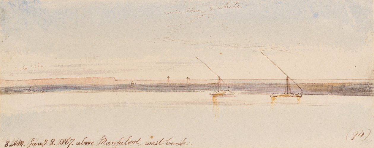 Nad Manfaloot; godz. 8:00 rano, 8 stycznia 1867 r. (94) autorstwa Edward Lear