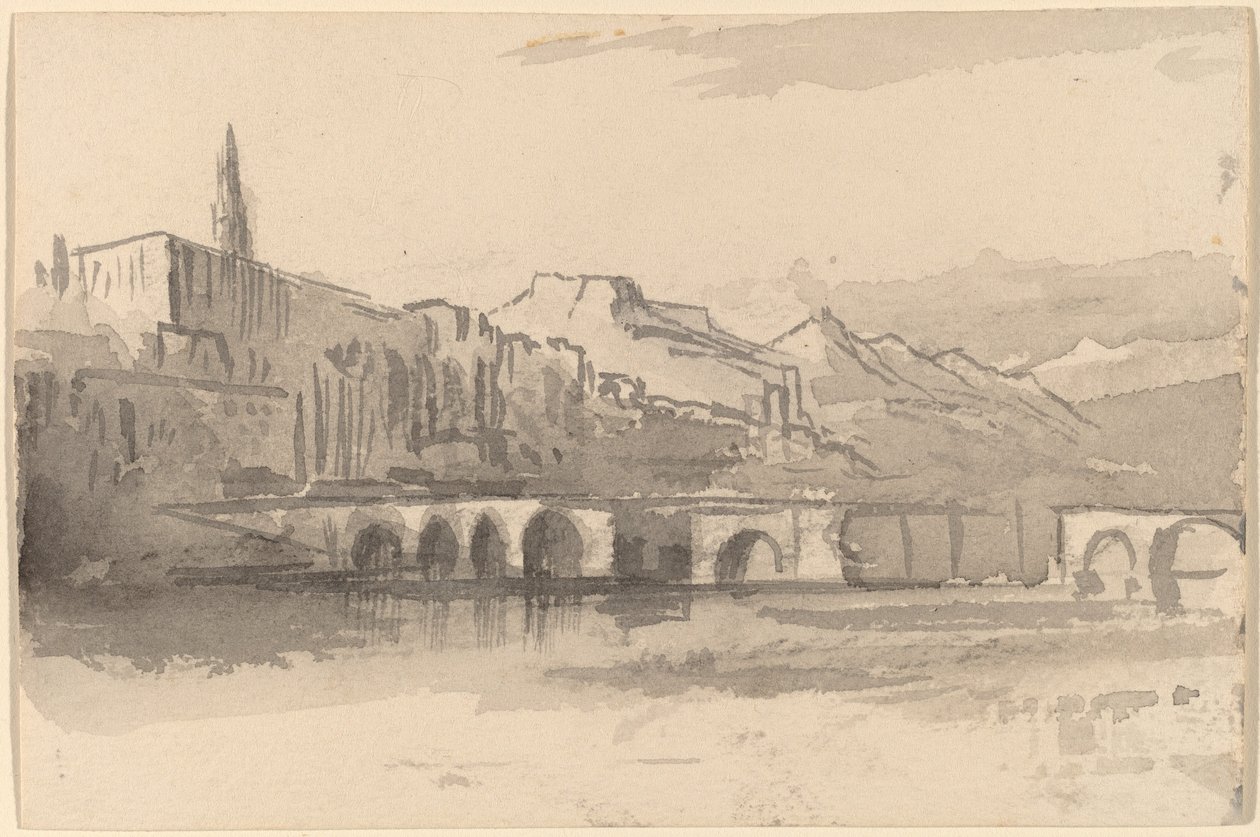 Most z górami w odległości Ventimiglia, 18841885. autorstwa Edward Lear