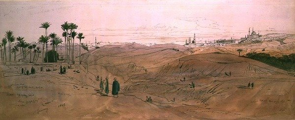 Kair (pióro i atrament oraz akwarela na papierze) autorstwa Edward Lear