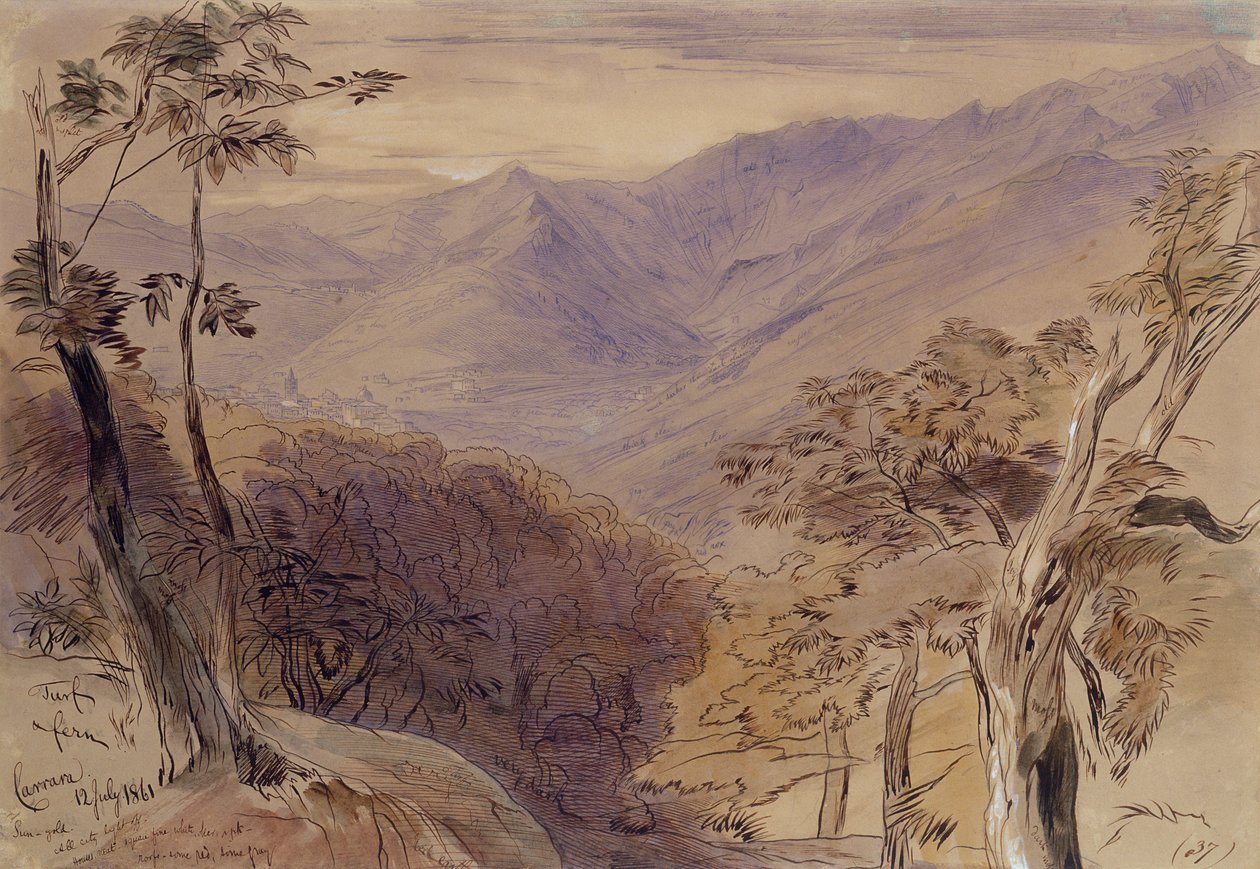 Carrara, 1861 (długopis, ołówek, atrament i toaleta na papierze) autorstwa Edward Lear