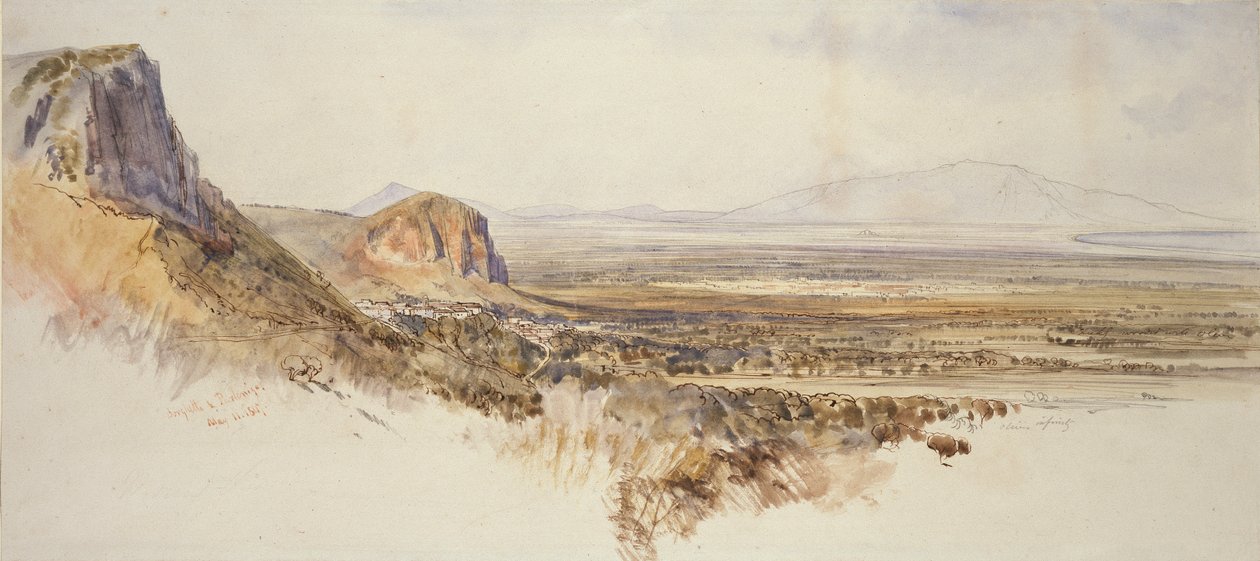 Odległy widok na Borghetto i Partenico, Sycylia, 1847 autorstwa Edward Lear