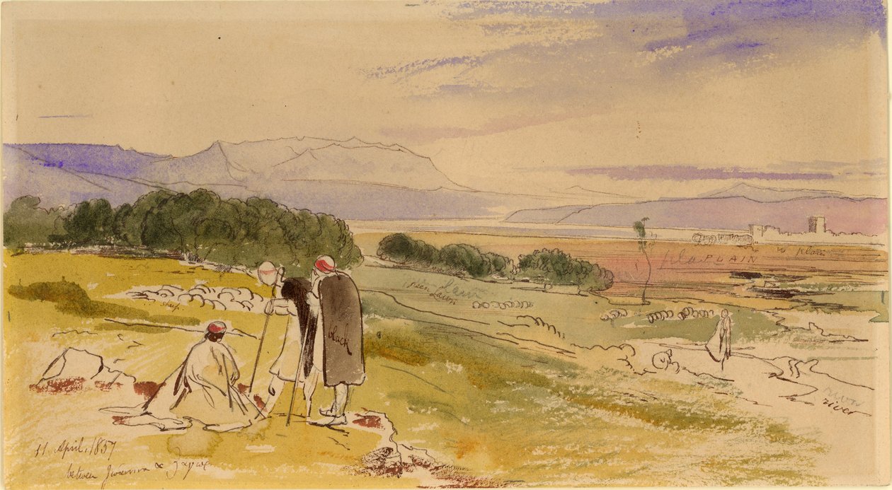 Odległy widok Janiny (tusz, ołówek i toaleta na papierze) autorstwa Edward Lear