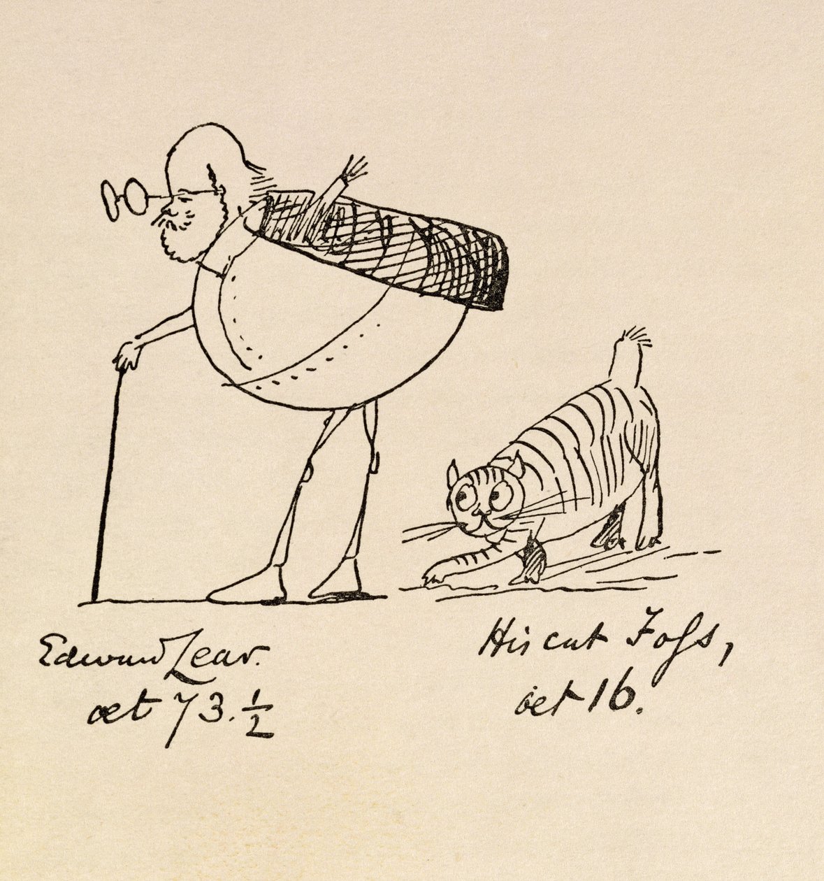 Edward Lear w wieku 73 i pół lat i jego kot Foss, lat 16 autorstwa Edward Lear
