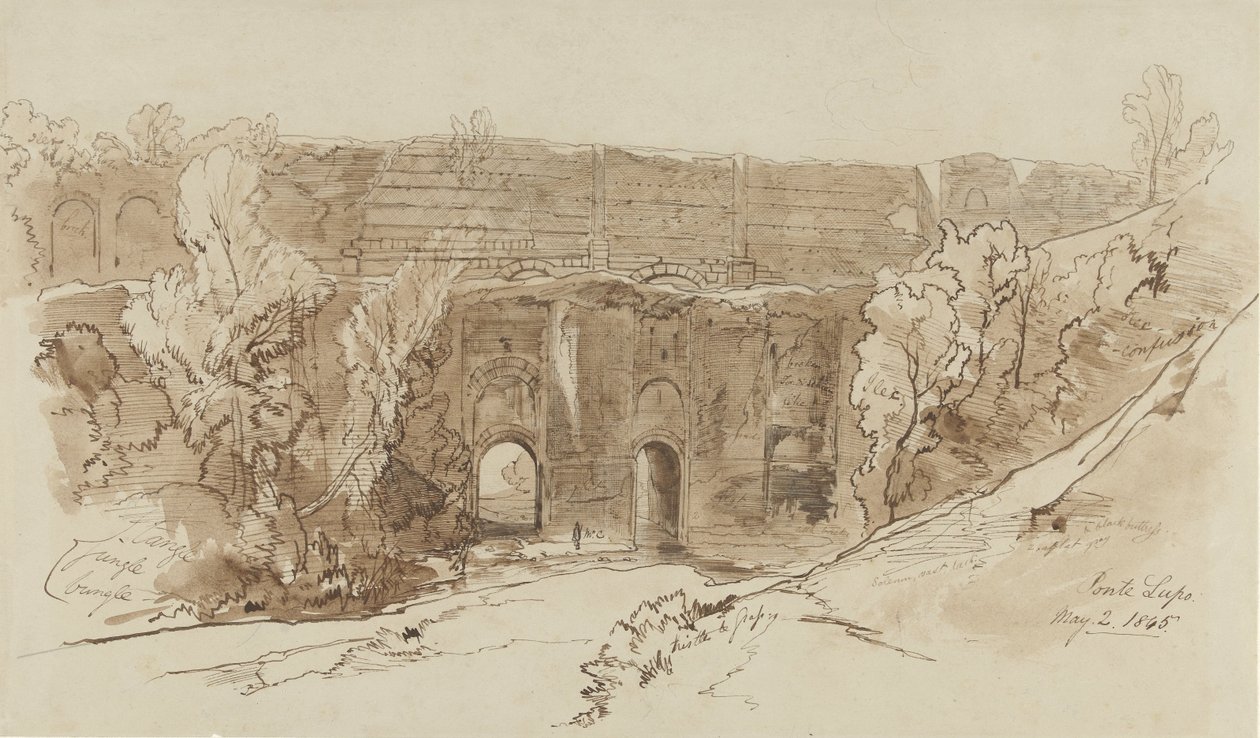 Widok na Ponte Lupo (w pobliżu Tivoli) autorstwa Edward Lear