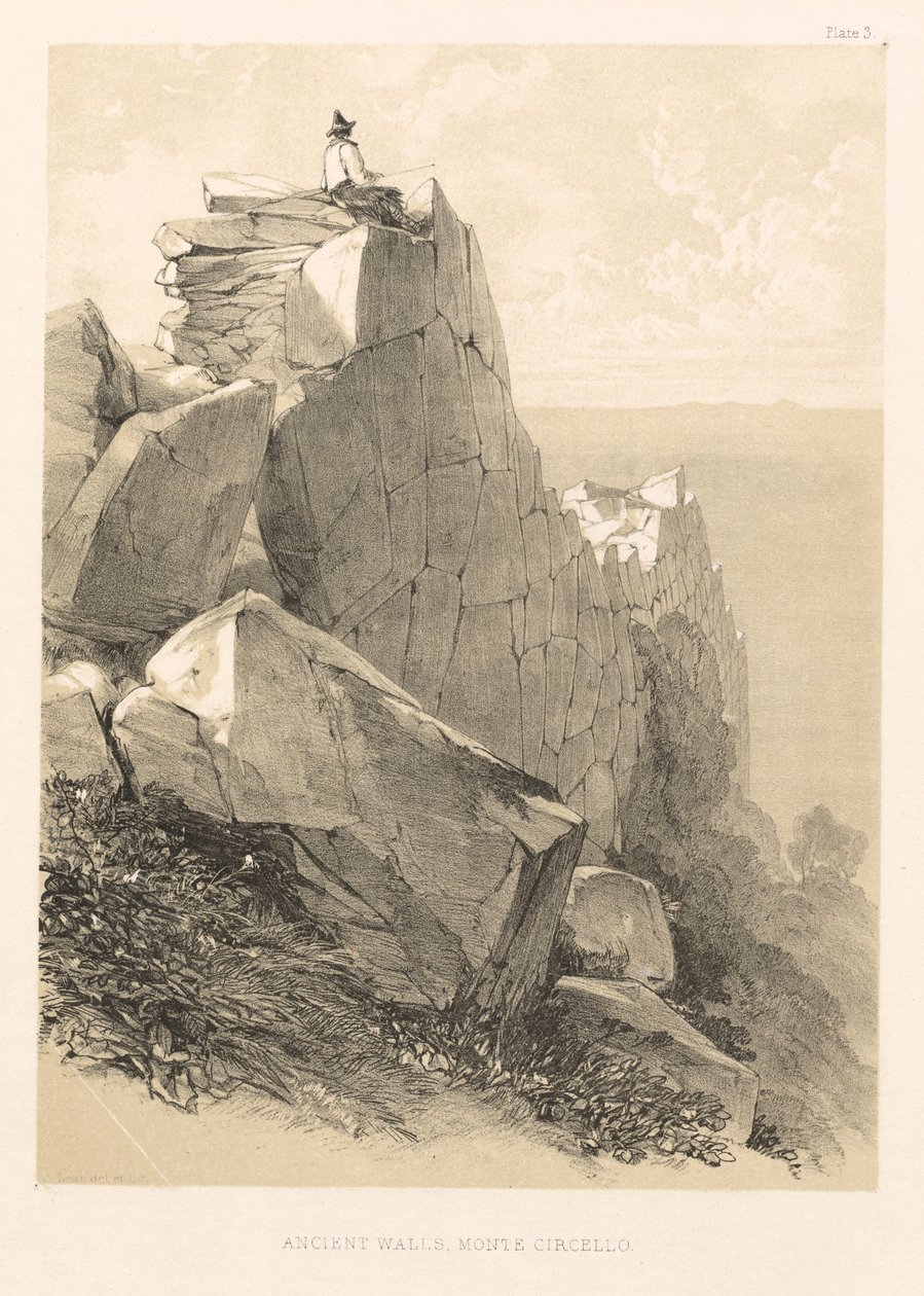 Ilustrowana wycieczka we Włoszech cz. II: Starożytne mury, Monte Circello, 1846. autorstwa Edward Lear