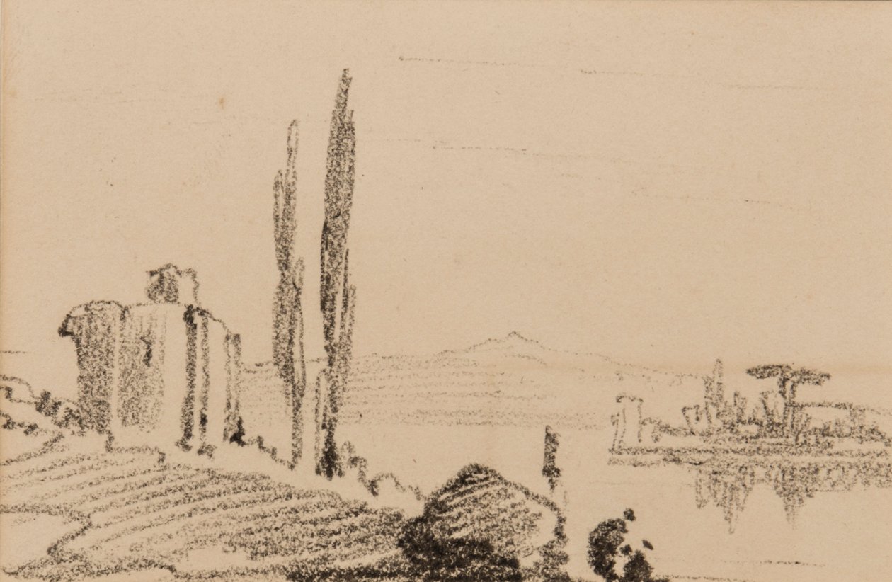 Włoskie capriccio, ok.1837 (czarna kreda na papierze) autorstwa Edward Lear