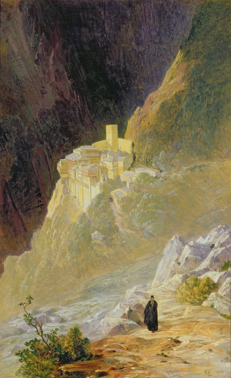 Góra Athos, Klasztor Św. Pawła, 1858 autorstwa Edward Lear