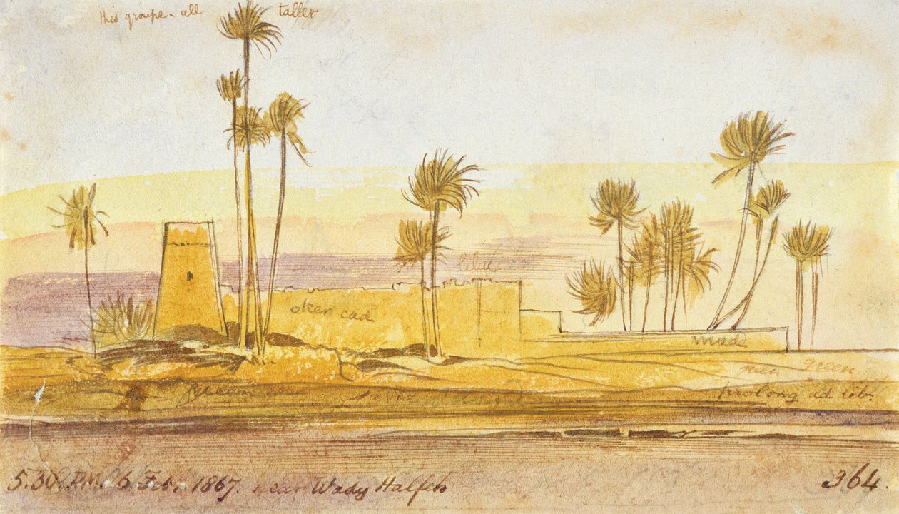 W pobliżu Wady Halfeh, 17:30, 6 lutego 1867 (atrament i toaleta) autorstwa Edward Lear