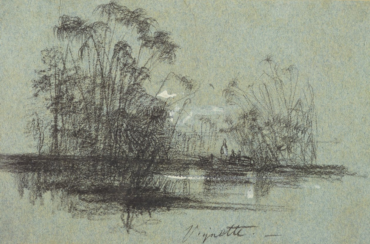 Papirus na Anapusie, z Widoki Sycylii (czarna kreda i kolor ciała na niebieskim papierze) autorstwa Edward Lear