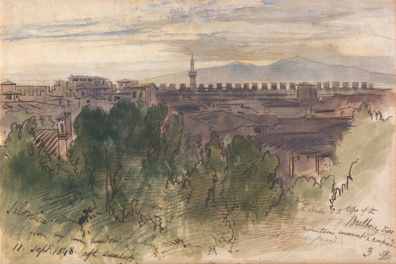 Saloniki, z okna mojego pokoju, 11 września 1848, po zachodzie słońca autorstwa Edward Lear