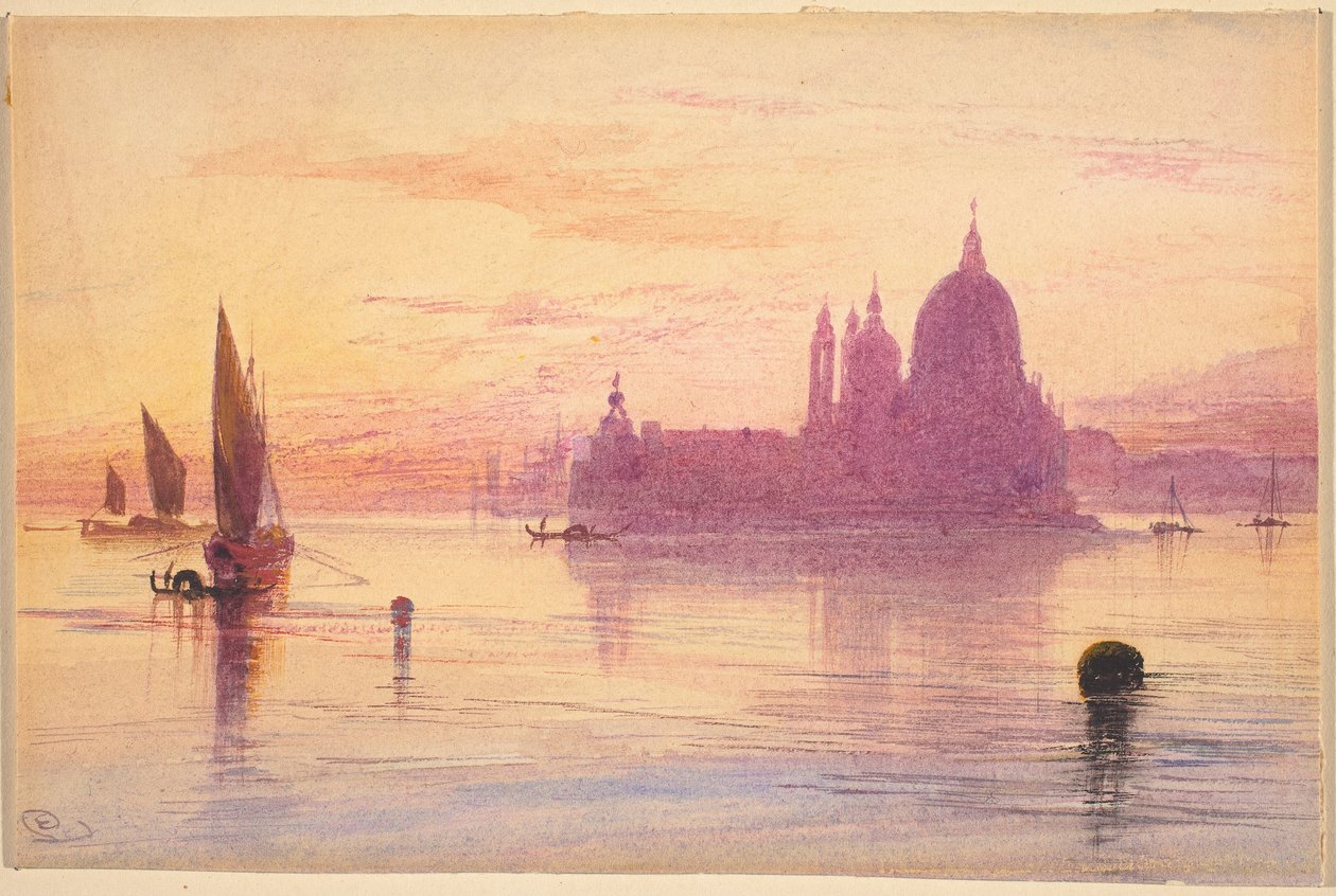 Kościół Santa Maria della Salute w Wenecji o zachodzie słońca autorstwa Edward Lear