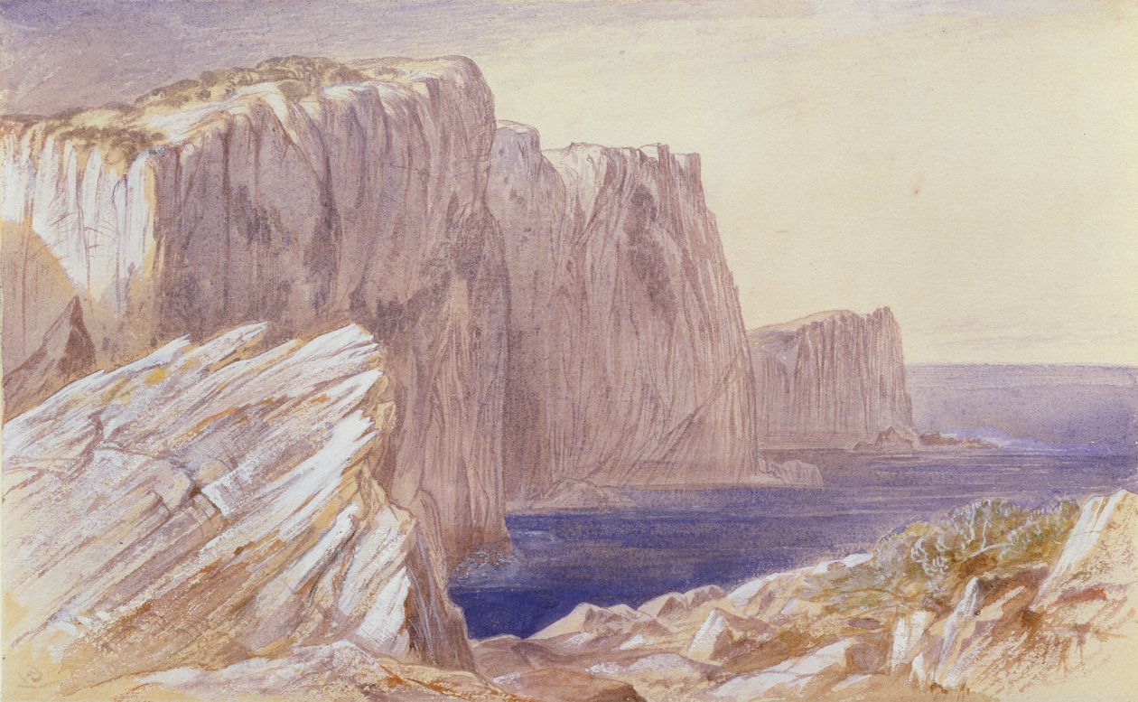 Saphos Leap (Leucatas) Lefkas (wc nad ołówkiem podkreślone bielą na papierze) autorstwa Edward Lear