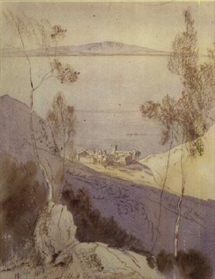 Klasztor Esphigmenou (akwarela) autorstwa Edward Lear