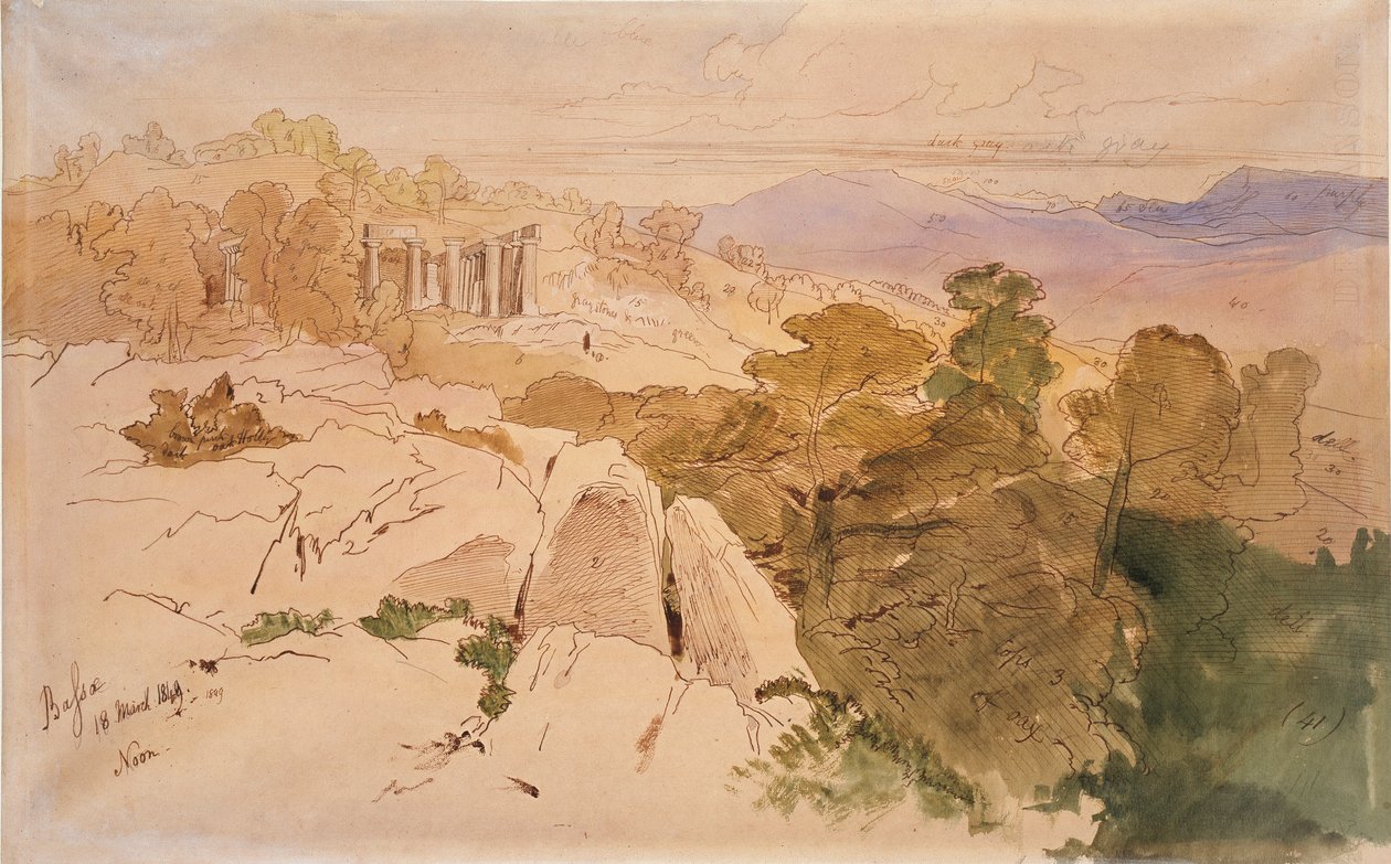 Świątynia Apolla w Bassae, Grecja, 1849 autorstwa Edward Lear