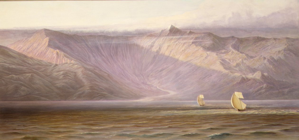Rozległe mury Akrokeraunian, Wybrzeże Albanii (olej na płótnie) autorstwa Edward Lear