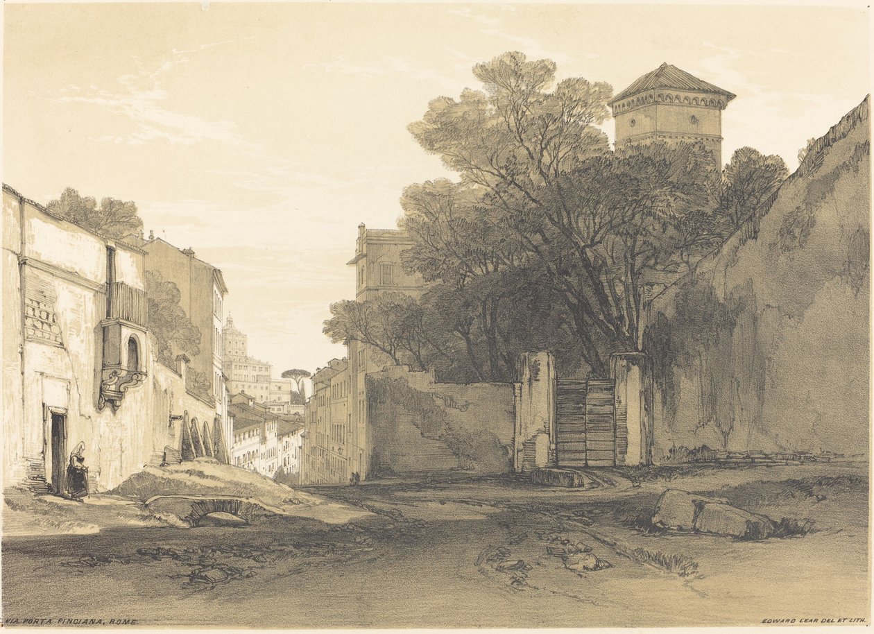 Via Porta Pinciana w Rzymie. autorstwa Edward Lear