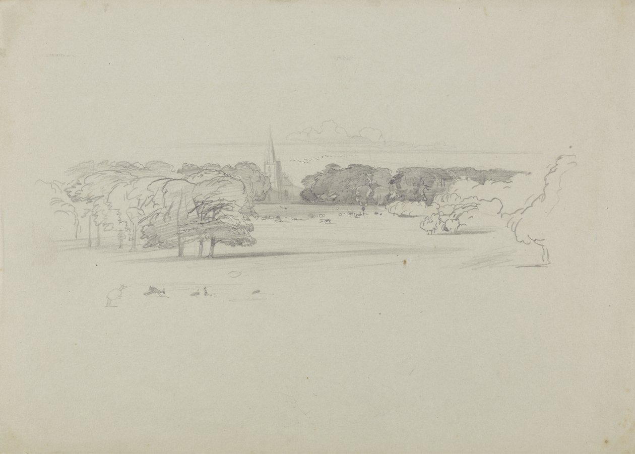 Widok przez łąkę na kościół autorstwa Edward Lear