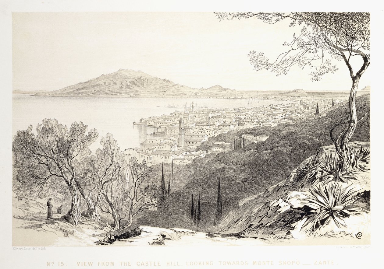 Widok z Góry Zamkowej, w kierunku Monte Skopo, Zante, 1863 autorstwa Edward Lear