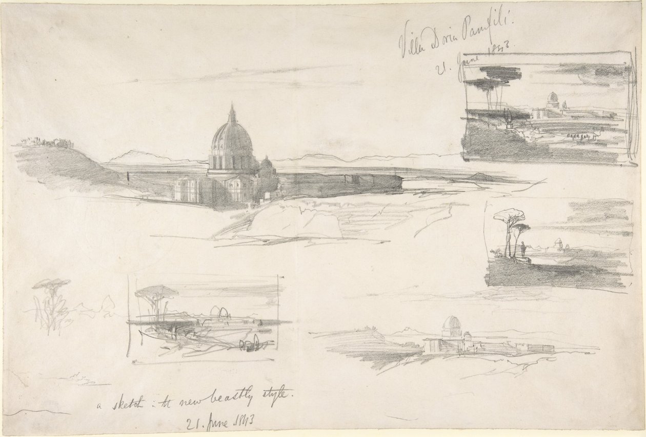Widok na Bazylikę św. Piotra w Rzymie autorstwa Edward Lear