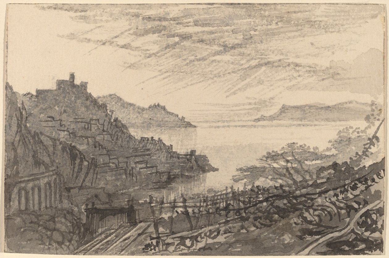 Widok na zatokę ze zbocza wzgórza (Amalfi) autorstwa Edward Lear