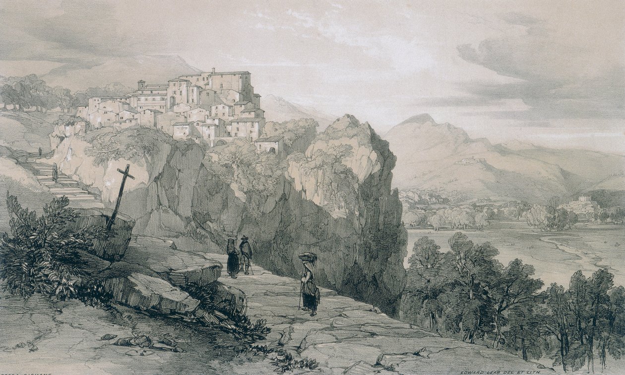 Widoki w Rzymie i okolicach: Rocca Giovane oraz w oddali Miasta Licencji i Civitella di Licencje autorstwa Edward Lear