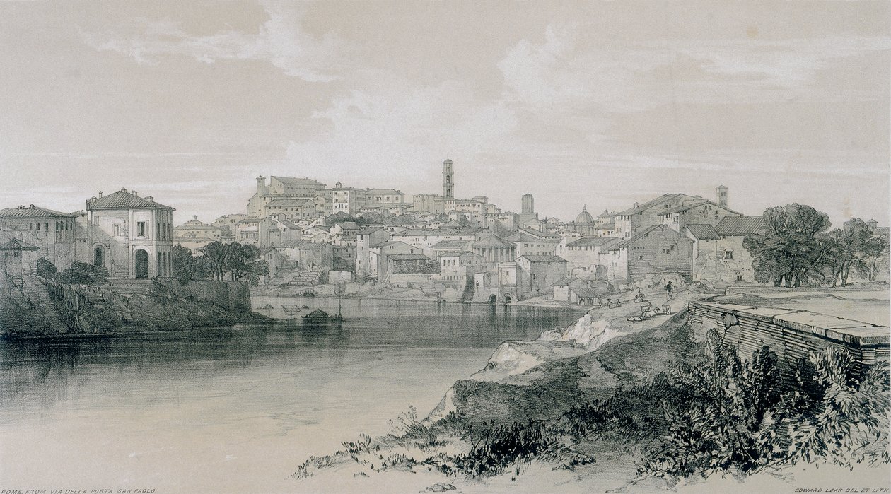 Widoki w Rzymie i okolicach: Rzym z via Porta San Paolo autorstwa Edward Lear