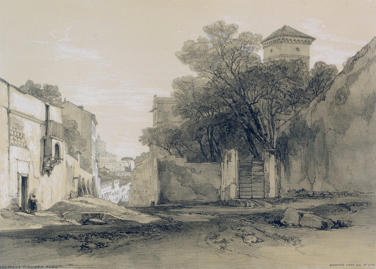 Widoki w Rzymie i okolicach: Via Porta Pinciana w Rzymie autorstwa Edward Lear